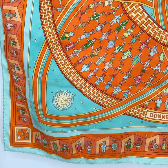 HERMES Donner La Main Carre 100% Silk Geometric Scarf 90cm Square Orange - Picture 4 of 15